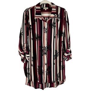 Chenault Women’s Floral Striped Button Down 2X